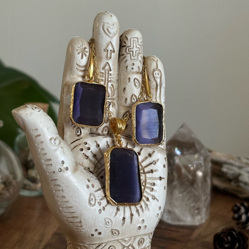 Purple Rectangular Jewelry Set – Bohemian Necklace & Earrings